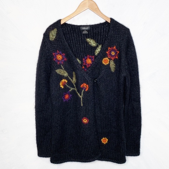 Sweaters - Gorgeous Dark Floral Mohair One Button Cardigan